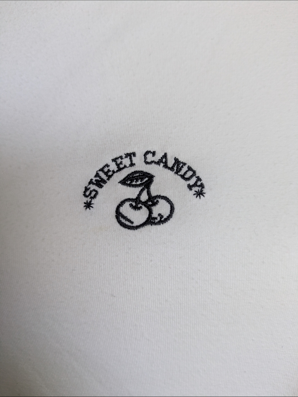 White Embroidered Cherry "Sweet Candy" Oversized T-Shirt - Picture 2 of 4
